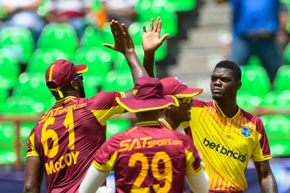 Romario Shepherd celebrates the wicket of Ishan Kishan. West Indies are ideally placed for their first series win over India since 2016