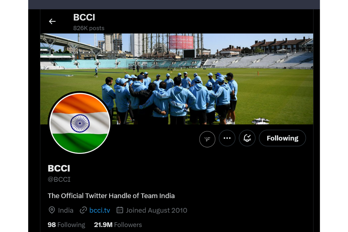 BCCI's 'X' (Twitter) handle sans the blue tick