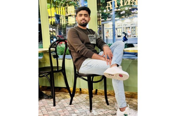 Babar Azam relaxing at a cafe