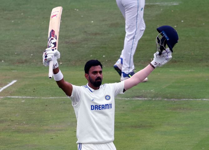 K L Rahul scored 101 off 137 balls, which included 14 fours and 4 sixes, in India's first innings.