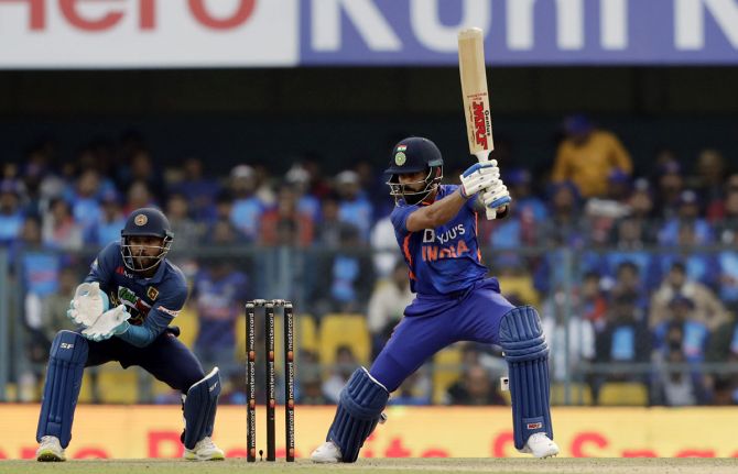 Virat Kohli hits a boundary en route his 45th ODI century