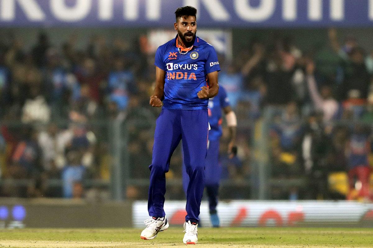 Mohammed Siraj celebrates the wicket of Kusal Mendis.