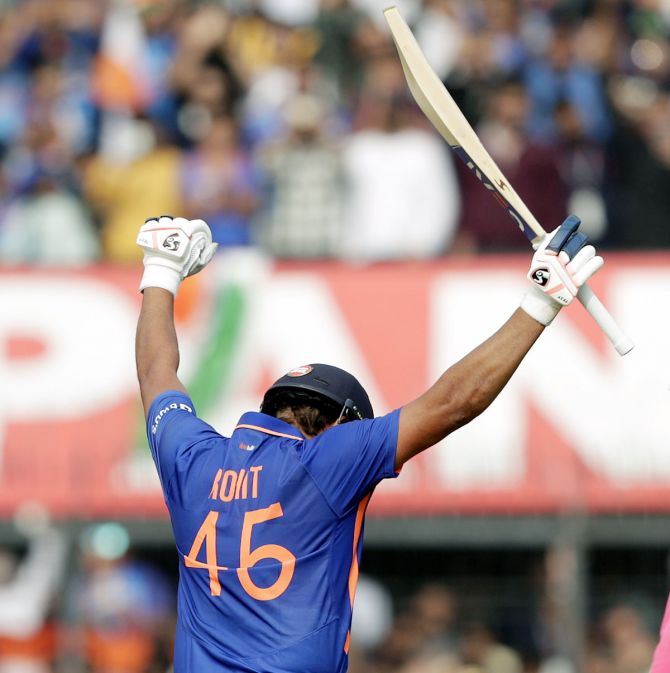 India captain Rohit Sharma celebrates his century