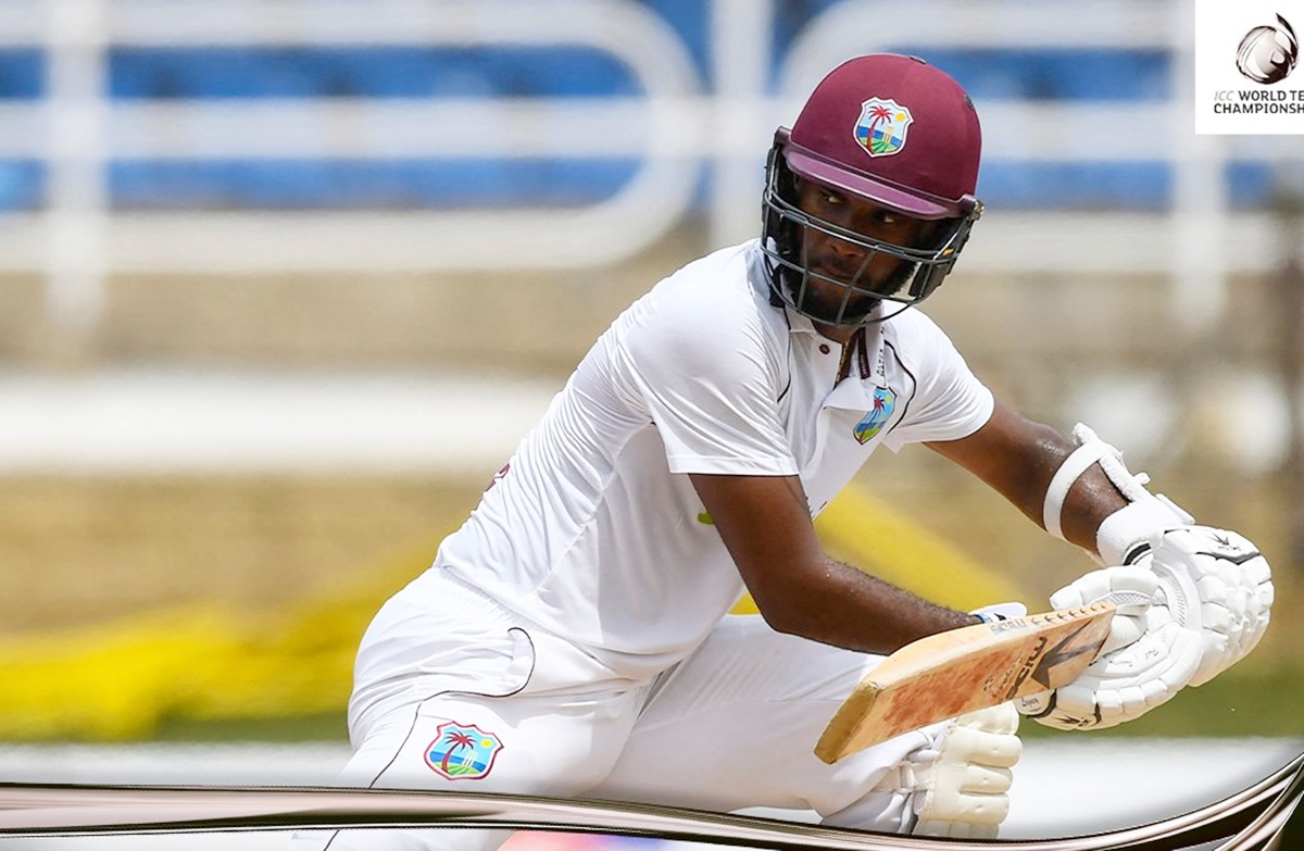 Jermaine Blackwood batted doggedly, scoring 20 off 92 balls, before he was dismissed by Ravindra Jadeja. 