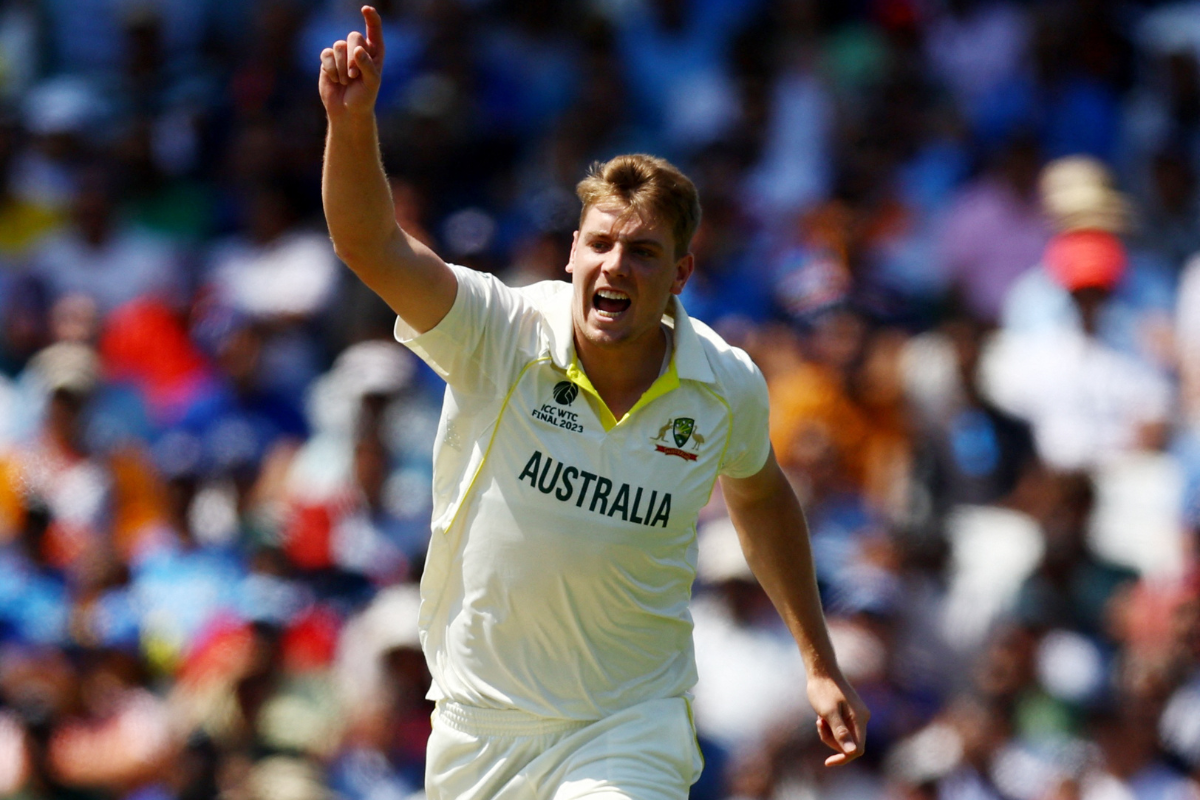 Australia's Cameron Green celebrates after taking the wicket of India's Shardul Thakur