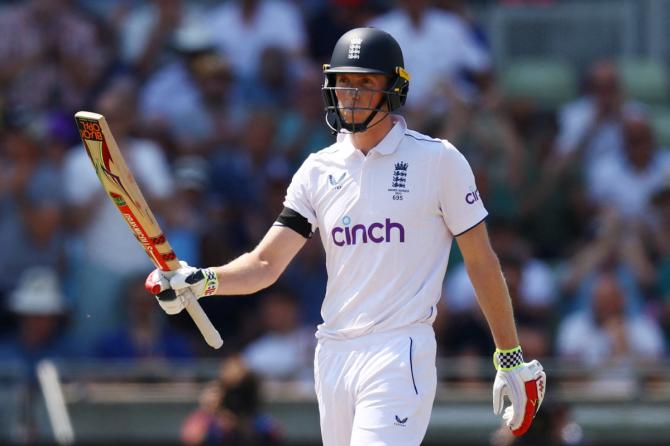 England's Zak Crawley celebrates reaching his half century 