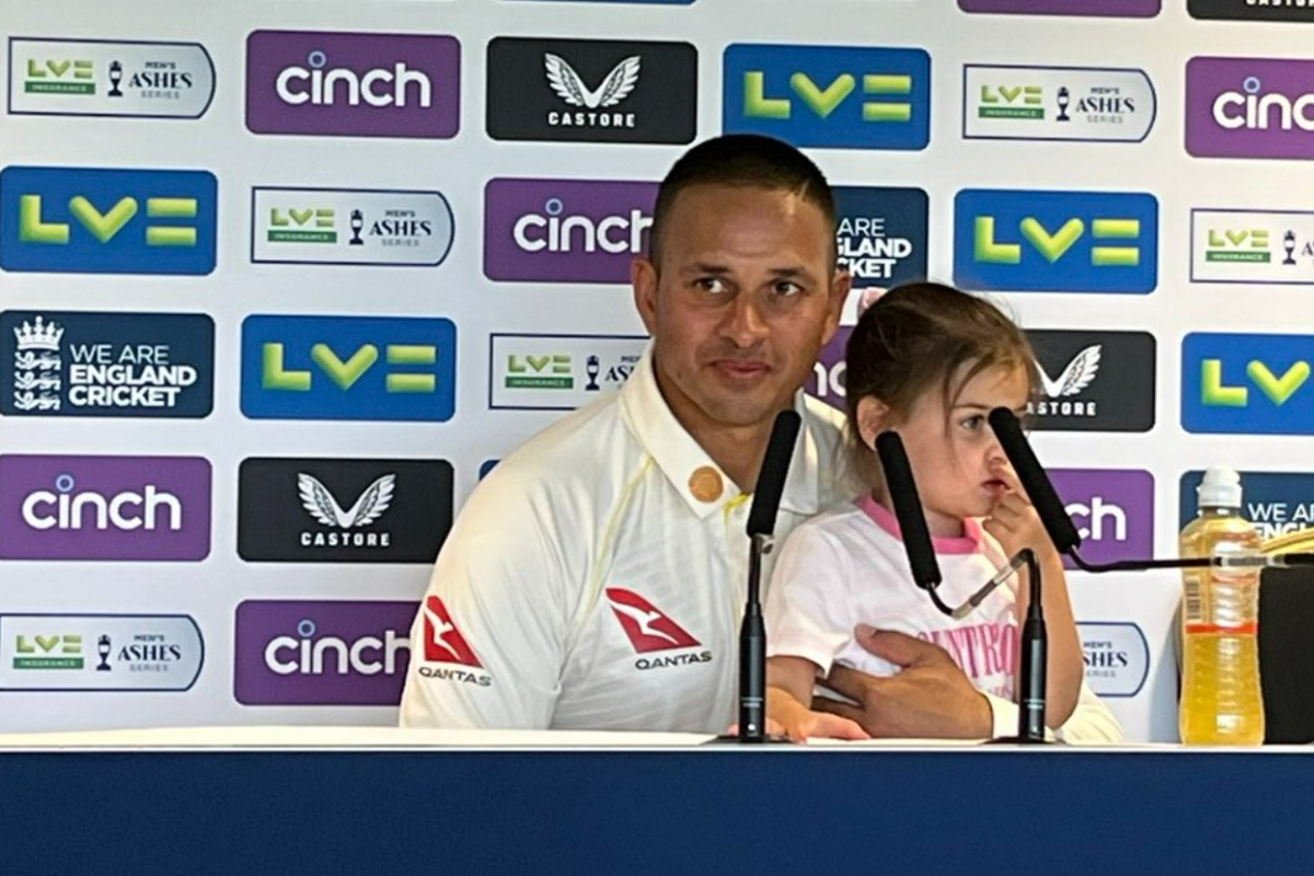 Australia's centurion on Day 2, Usman Khawaja brought his daughter Aisha along for the post-match press conference on Saturday