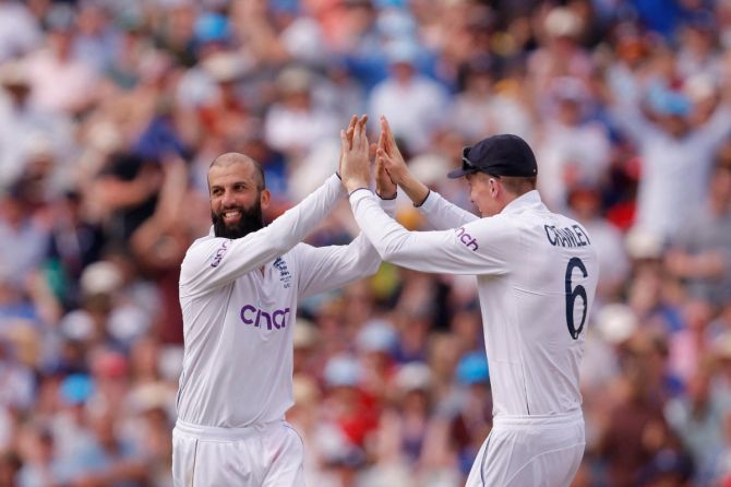 Moeen Ali took two wickets in the first innings of the opening Ashes Test before injury his spinning finger 