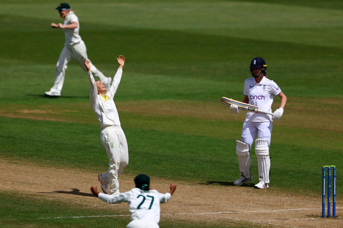 Australia's Ashleigh Gardner celebrates after taking the wicket of England's Danni Wyatt to win the game