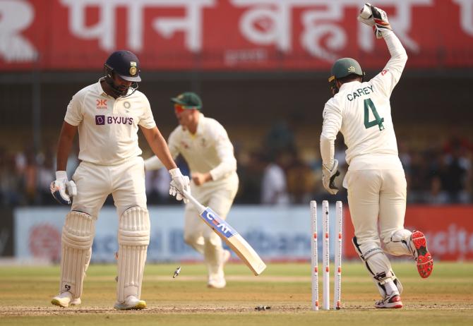 Rohit Sharma was dismissed by spinner Matthew Kuhnemann, who finished with a five-wicket haul in only his 2nd Test match on Day 1 of the 3rd Test in Indore on Wednesday.