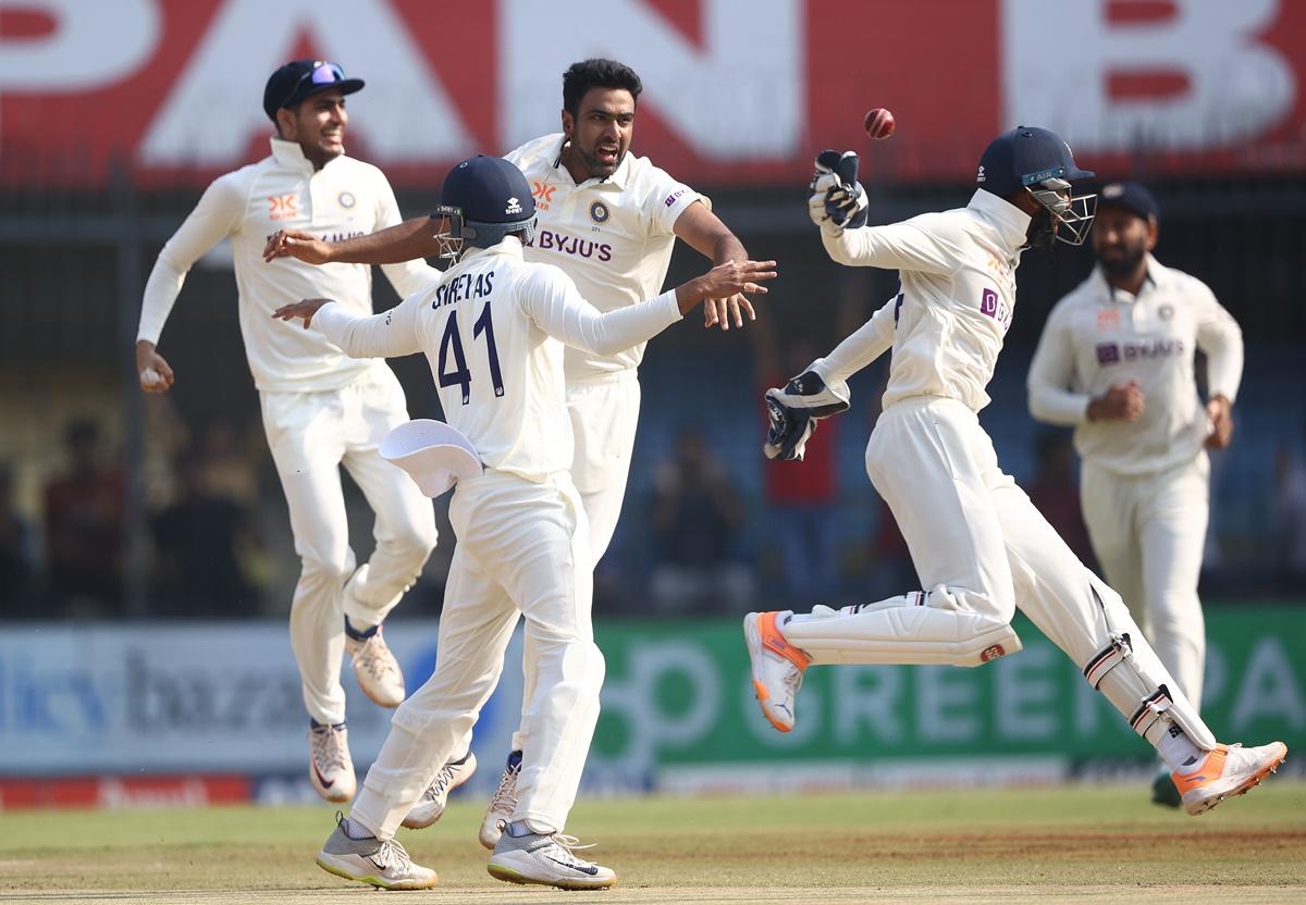 Ravichandran Ashwin celebrates after dismissing Usman Khawaja during the 3rd Test played between India and Australia in Indore in March 2023