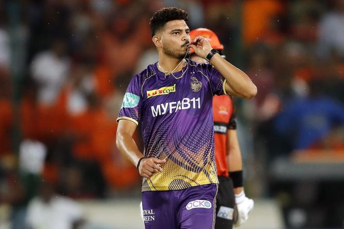 Vaibhav Arora celebrates the wicket of SRH captain Aiden Markram