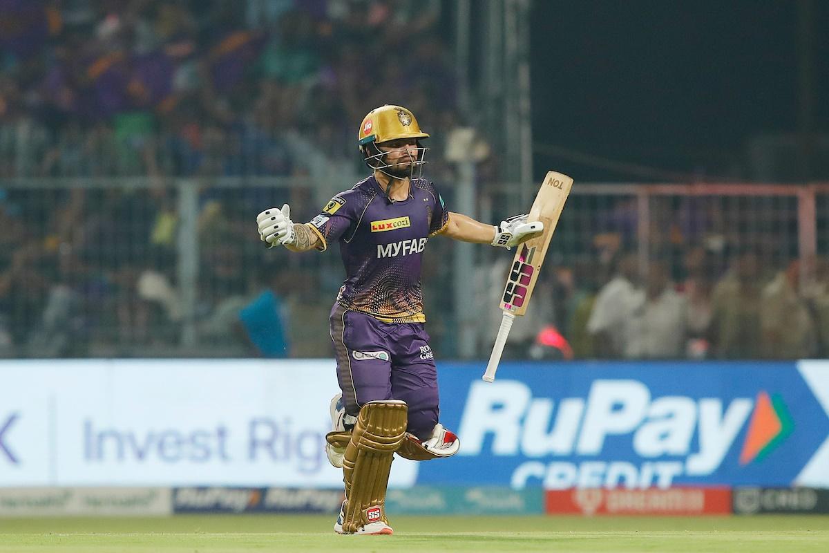 Rinku Singh celebrates scoring the winning runs