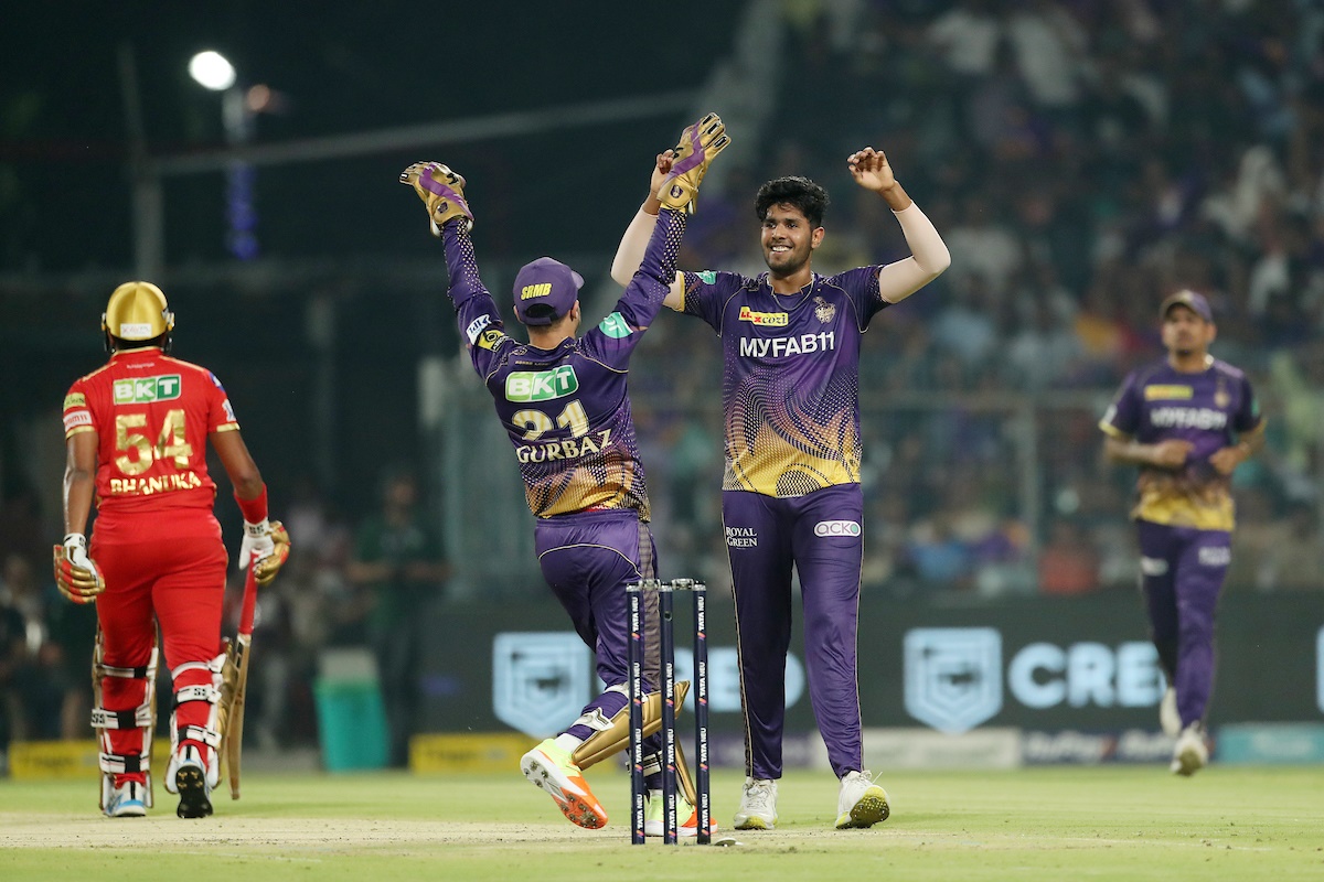 Harshit Rana celebrates the wicket of Bhanuka Rajapaksa