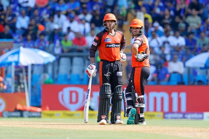 SRH openers Vivrant Sharma and Mayank Agarwal put up a century stand. 