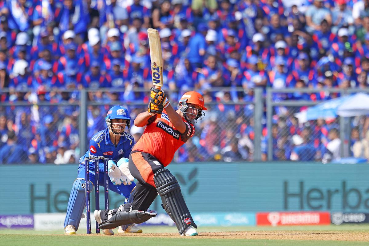 Vivrant Sharma slams a four on way to his maiden IPL fifty. 