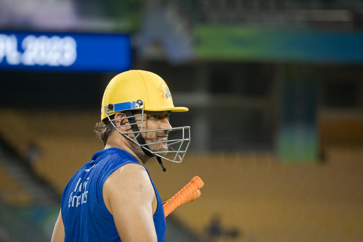 Mahendra Singh Dhoni in the nets