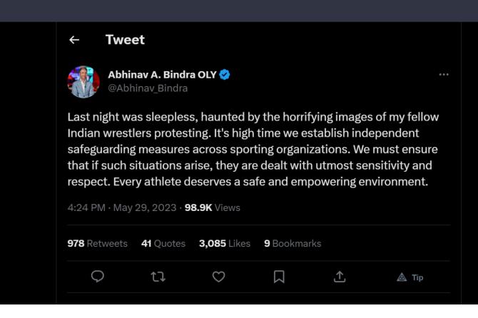 Abhinav Bindra's tweet