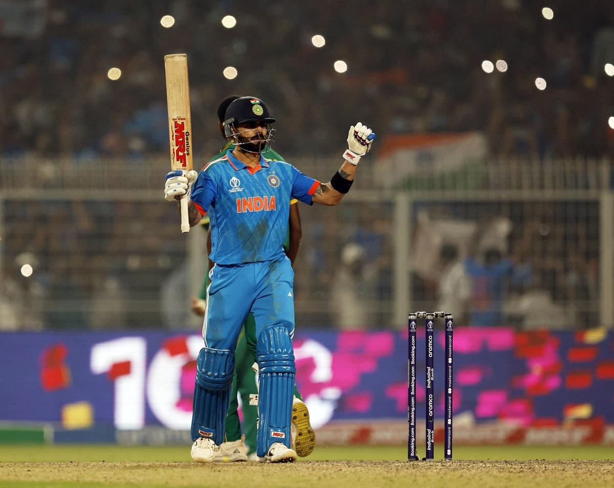 Virat Kohli acknowledges the applause from the Eden Gardens crowd after scoring his 49th ODI hundred in the ICC World Cup match against South Africa on Sunday.