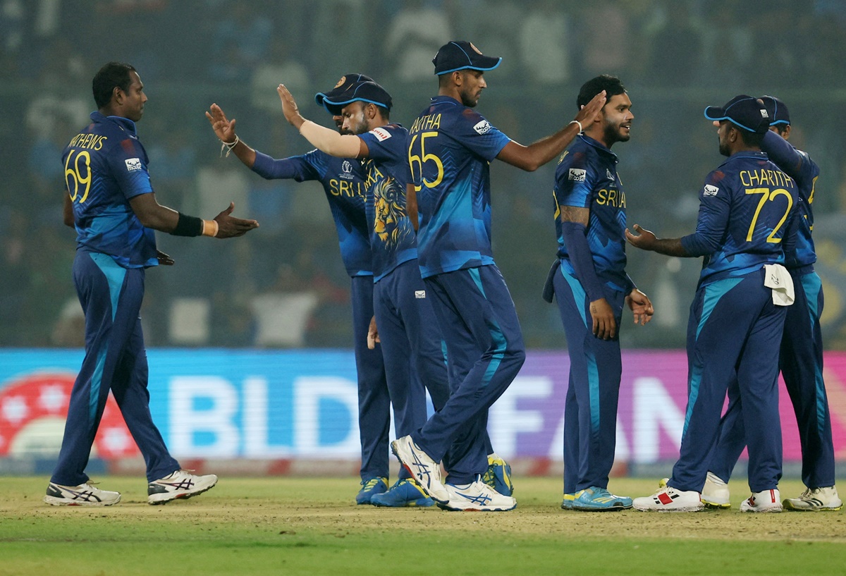 Angelo Mathews celebrates having Shakib Al Hasan caught by Charith Asalanka.