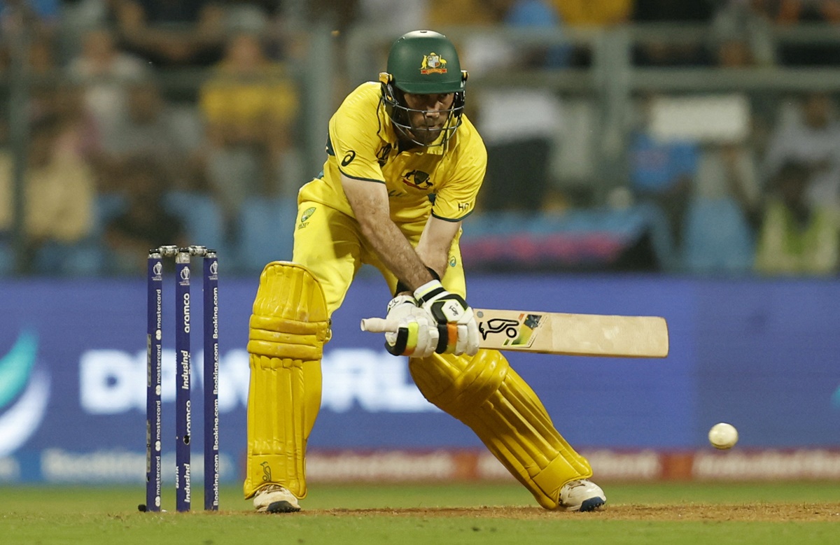 Australia's Glenn Maxwell plays the reverse sweep with success during his unbeaten 201 off 128 balls against Afghanistan in the World Cup match in Mumbai on Tuesday. 
