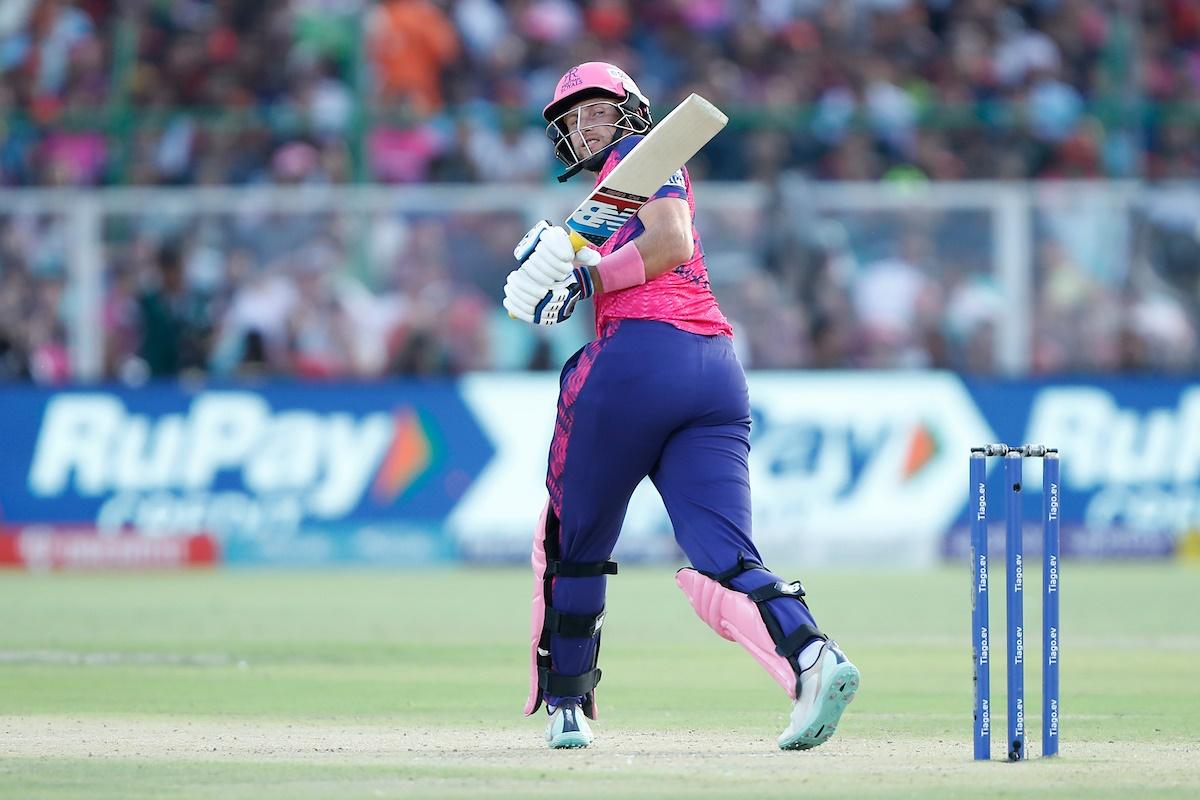 Rajasthan Royals' Joe Root bats during the Tata Indian Premier League match against Royal Challengers Bangalore, at the Sawai Mansingh Stadium, Jaipur, on May 14, 2023.