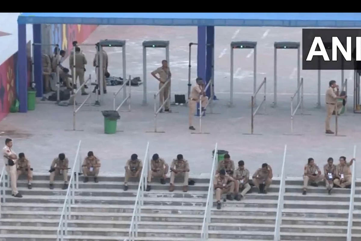 A massive police presence at the Narendra Modi Stadium ahead of the marquee India-Pak match in Ahmedabad on Saturday