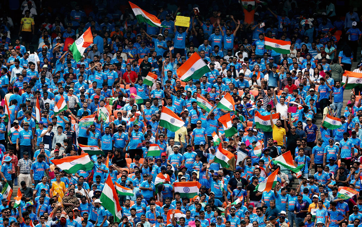 A sea of blue at the Narendra Modi stadium in Ahmedabad for the India-Pakistan 2023 World Cup match