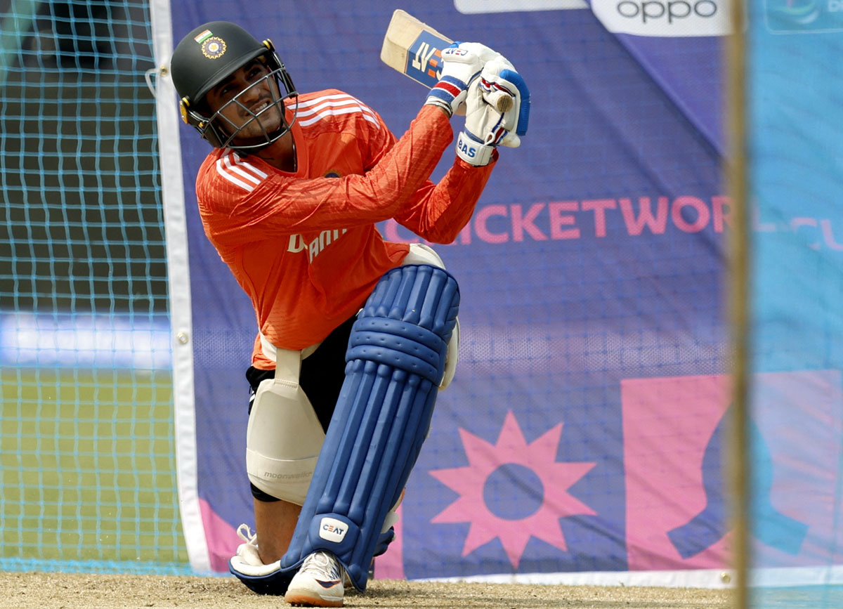 Shubman Gill bats during practice session