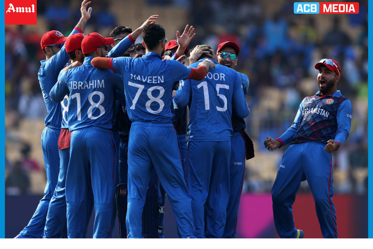 Afghanistan players celebrate the wicket of Babar Azam 