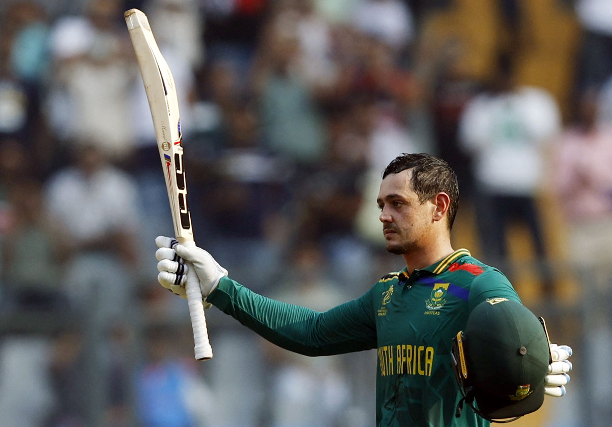 Quinton de Kock hit his 3rd hundred in the ongoing 50-over World Cup in Mumbai on Tuesday
