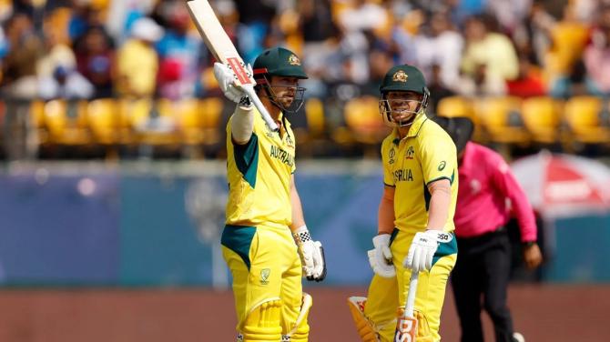 Travis Head and David Warner during their 175-run partnership