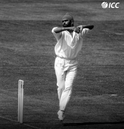 Bishan Singh Bedi in action.