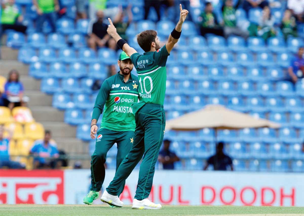 Shaheen Afridi celebrates on dismissing Rohit Sharma