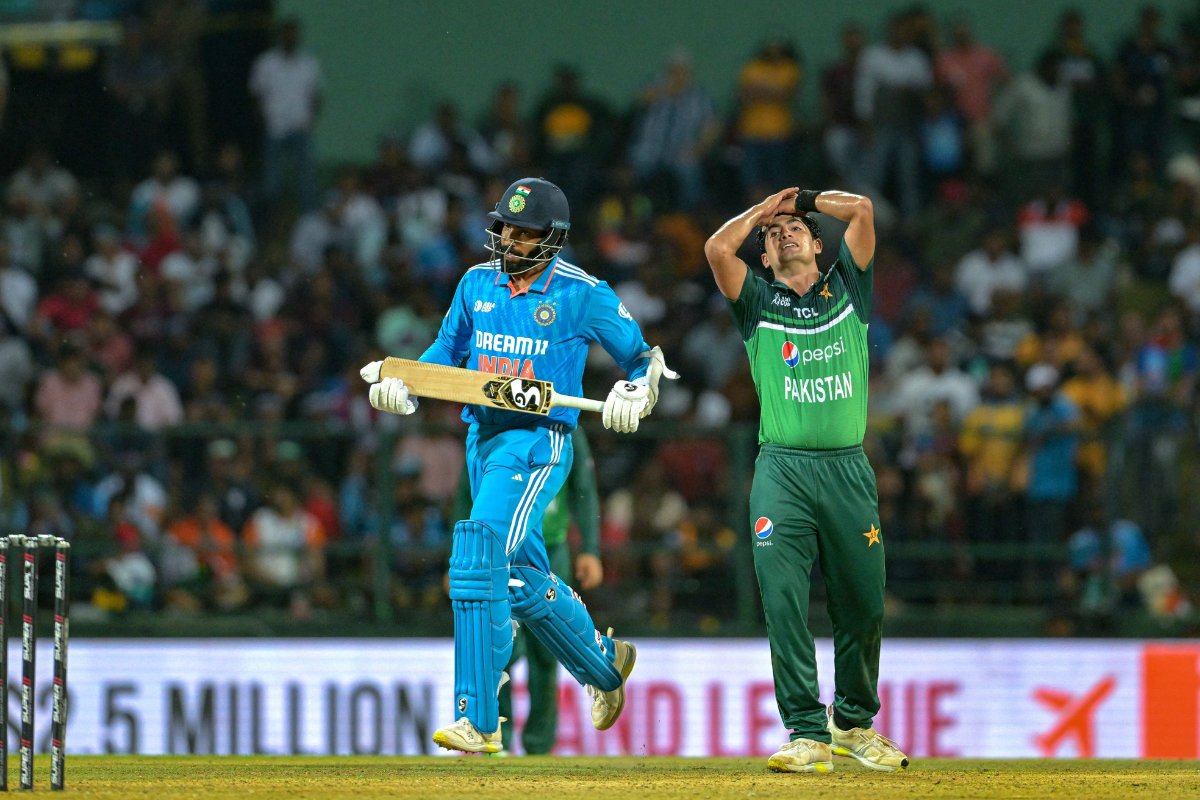 Naseem Shah looks relieved after dismissing last man Jasprit Bumrah