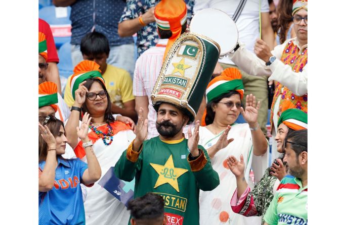 India and Pakistan fans create a carnival-like atmosphere in the stands