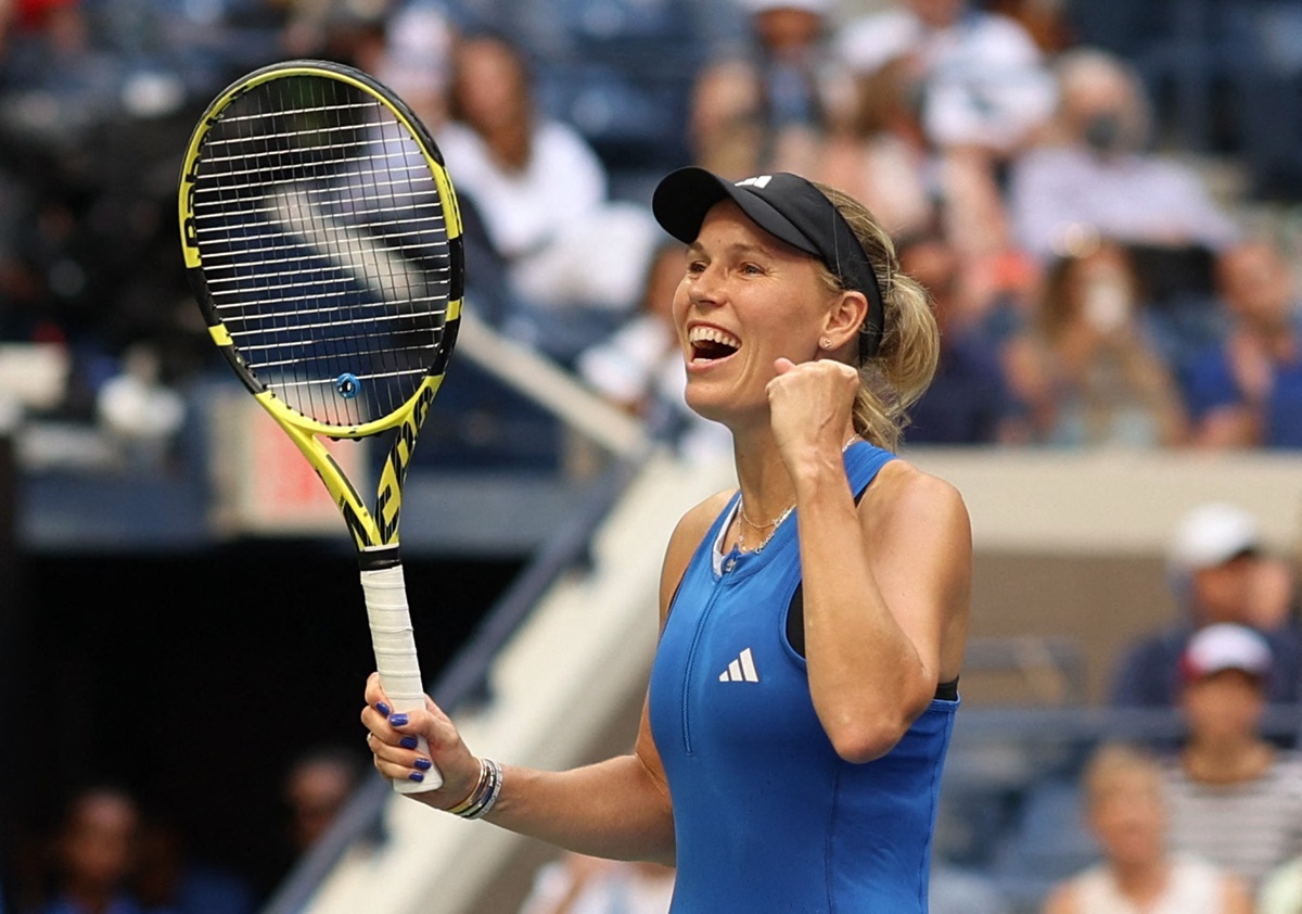 Denmark's Caroline Wozniacki celebrates winning her third round match against Jennifer Brady of the United States at the US Open on Friday.