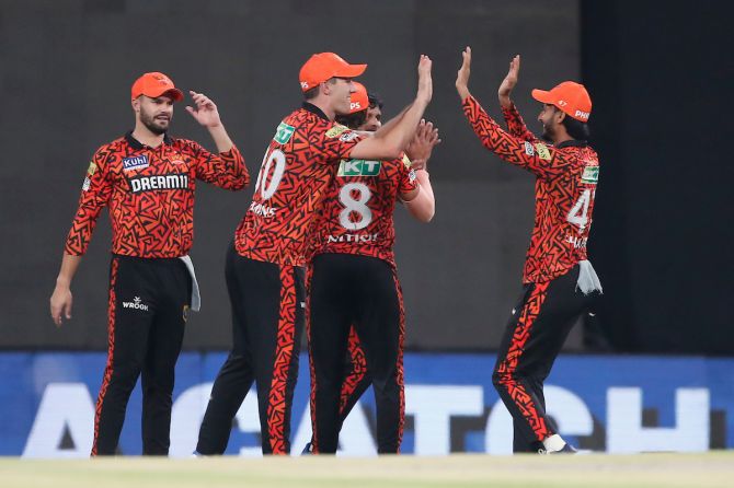 SunRisers Hyderabad players edged Punjab Kings by two runs in Mullanpur on Tuesday