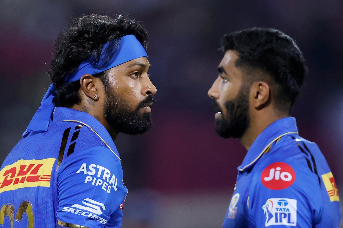 Mumbai Indians captain Hardik Pandya with Jasprit Bumrah