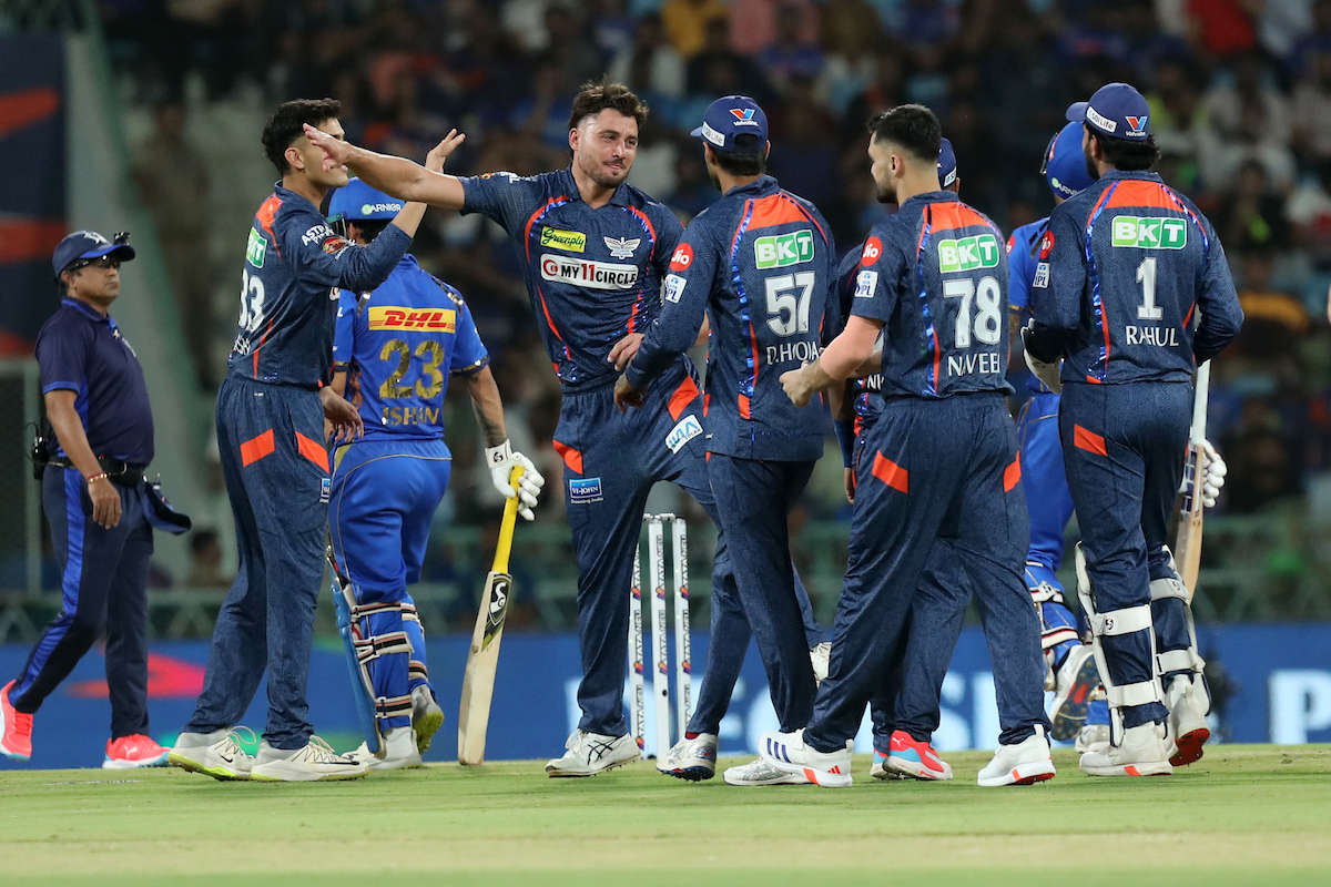 Marcus Stoinis celebrates after removing Suryakumar Yadav