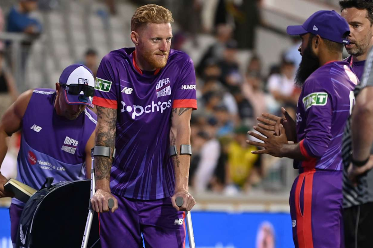 Ben Stokes was spotted on crutches after The Hundred game between Northern Superchargers and Manchester Originals on Sunday.