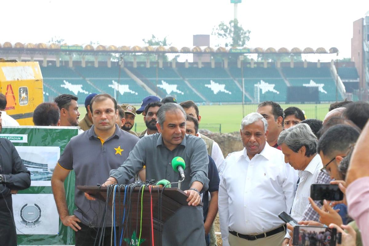 PCB Chairman Mohsin Naqvi's media talk following his inspection of the Gaddafi Stadium upgradation, on Monday, August 19