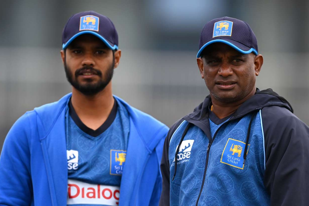 Sri Lanka captain Dhananjaya de Silva and coach Sanath Jayasuriya