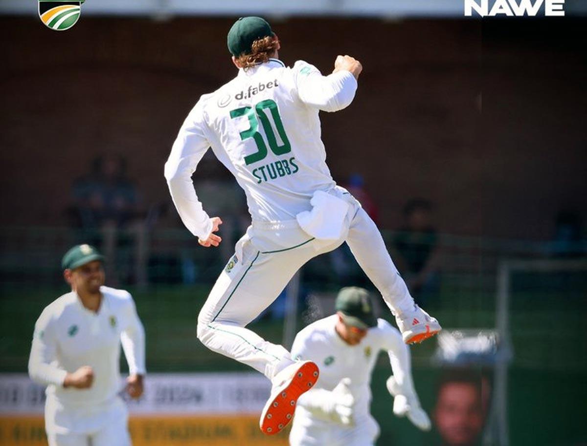 Tristan Stubbs celebrates a wicket