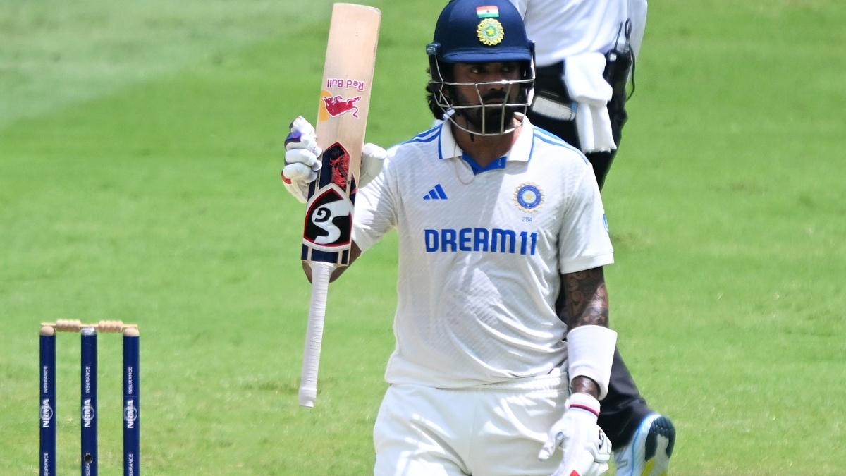 K L Rahul celebrates his 50.