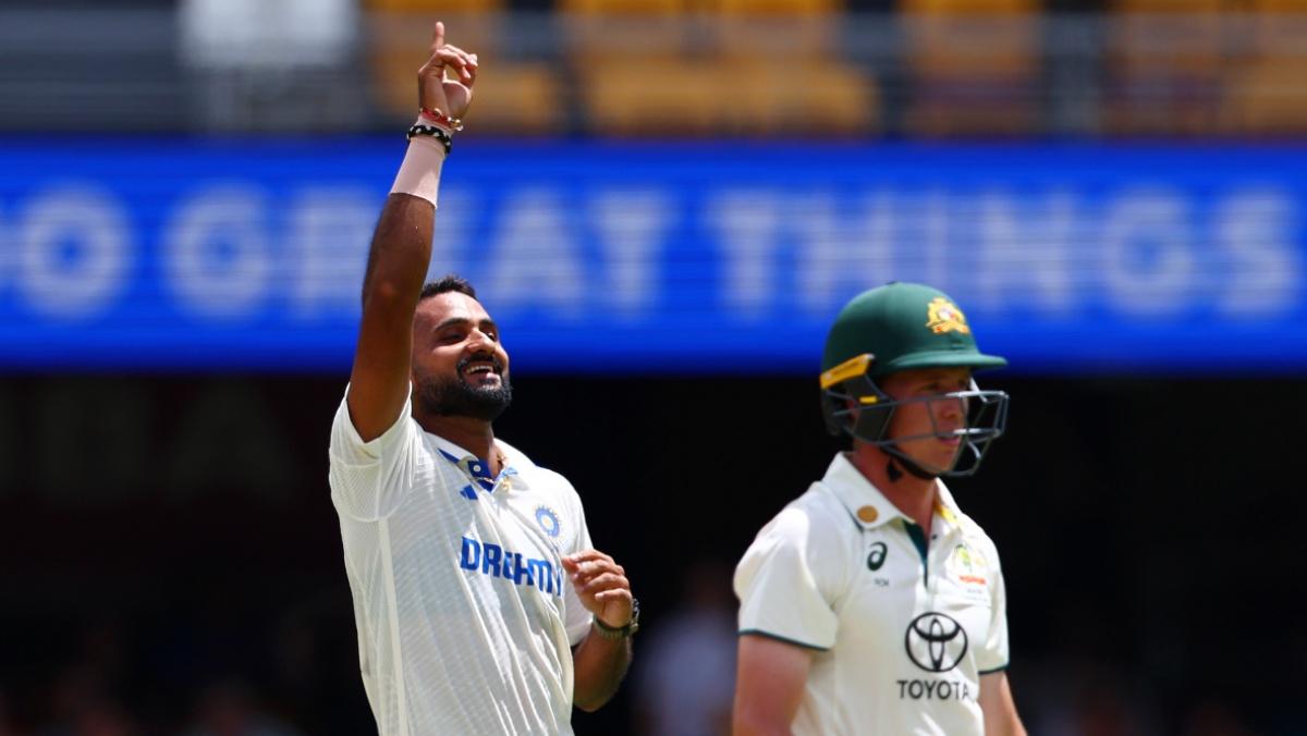 Akash Deep celebrates the wicket of Australia's Nathan McSweeney