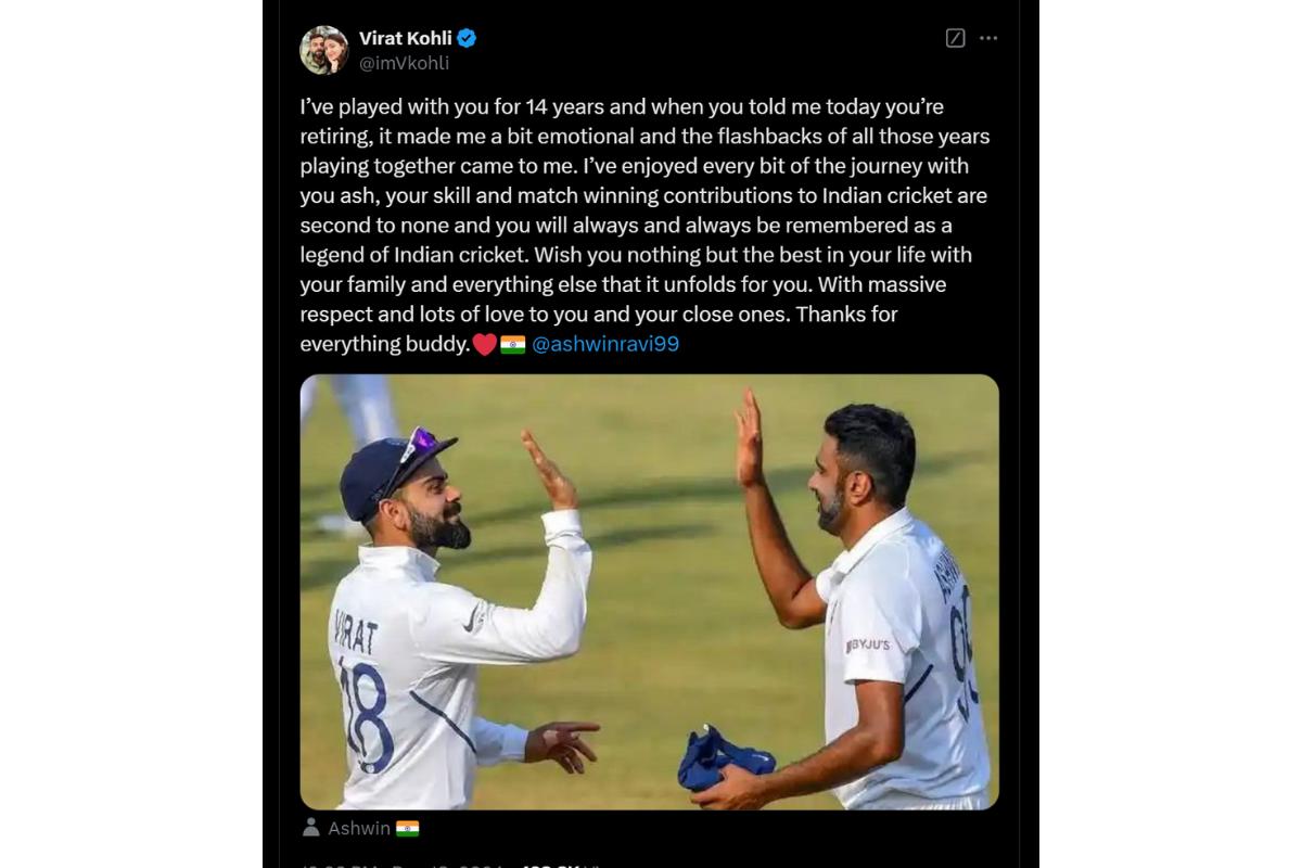 Virat Kohli's tweet for Ashwin