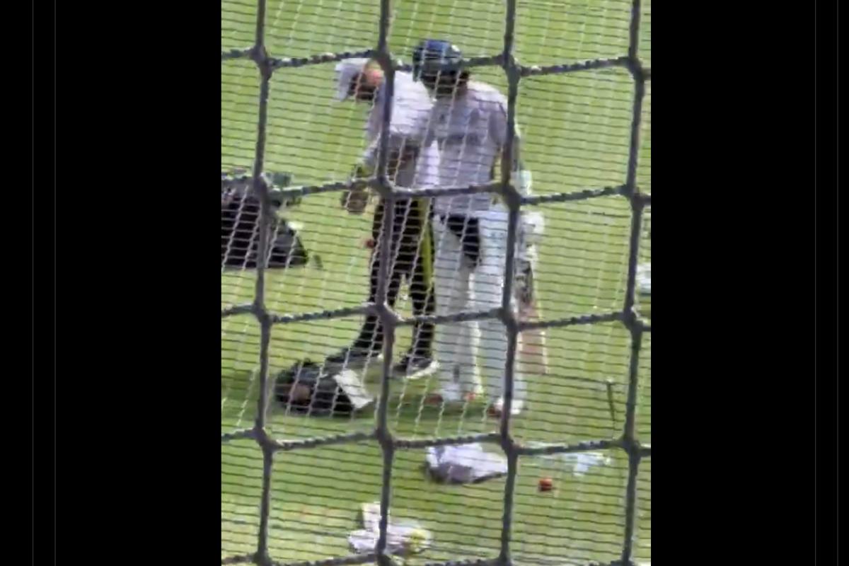 India opemer KL Rahul is attended to by the physio in the nets on Saturday