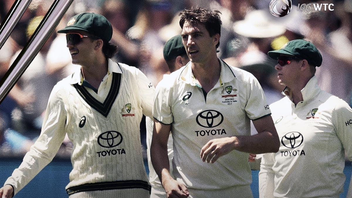 Pat Cummins celebrates a wicket