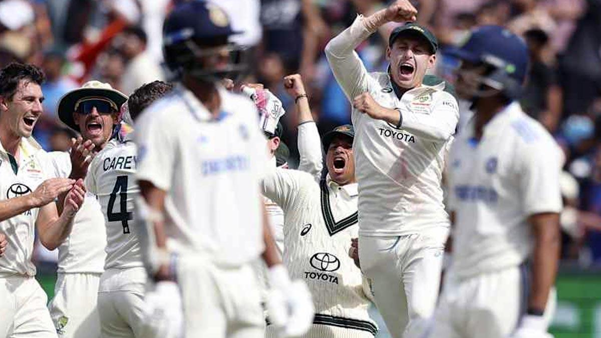 Australia's players celebrate a wicket